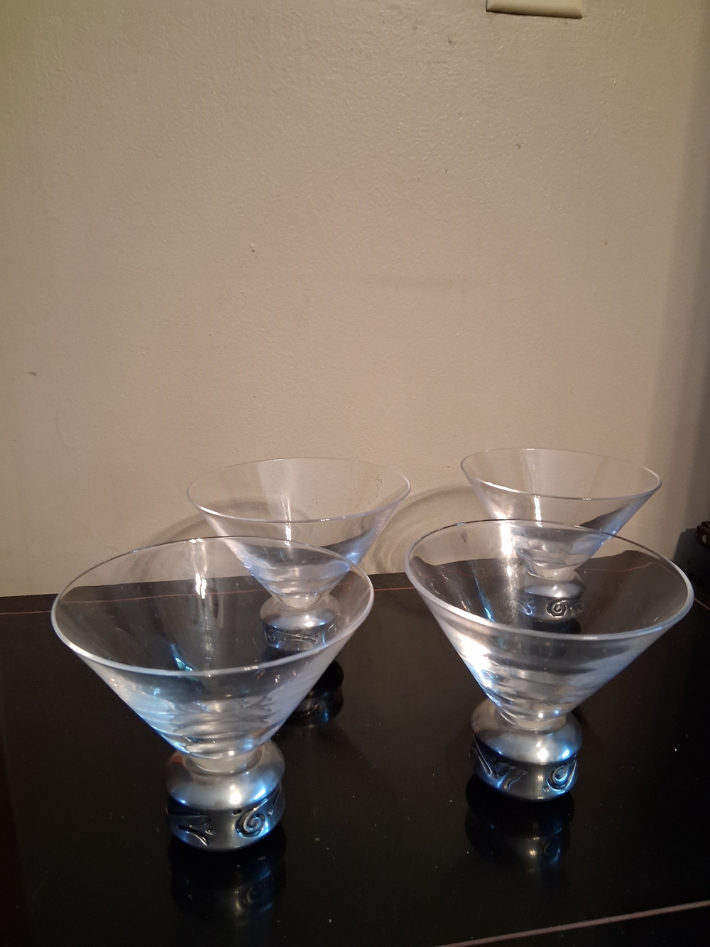 Lenox Clear Glass Martini Coupes with Silver-Tone Decorative Bases (Set of 4)